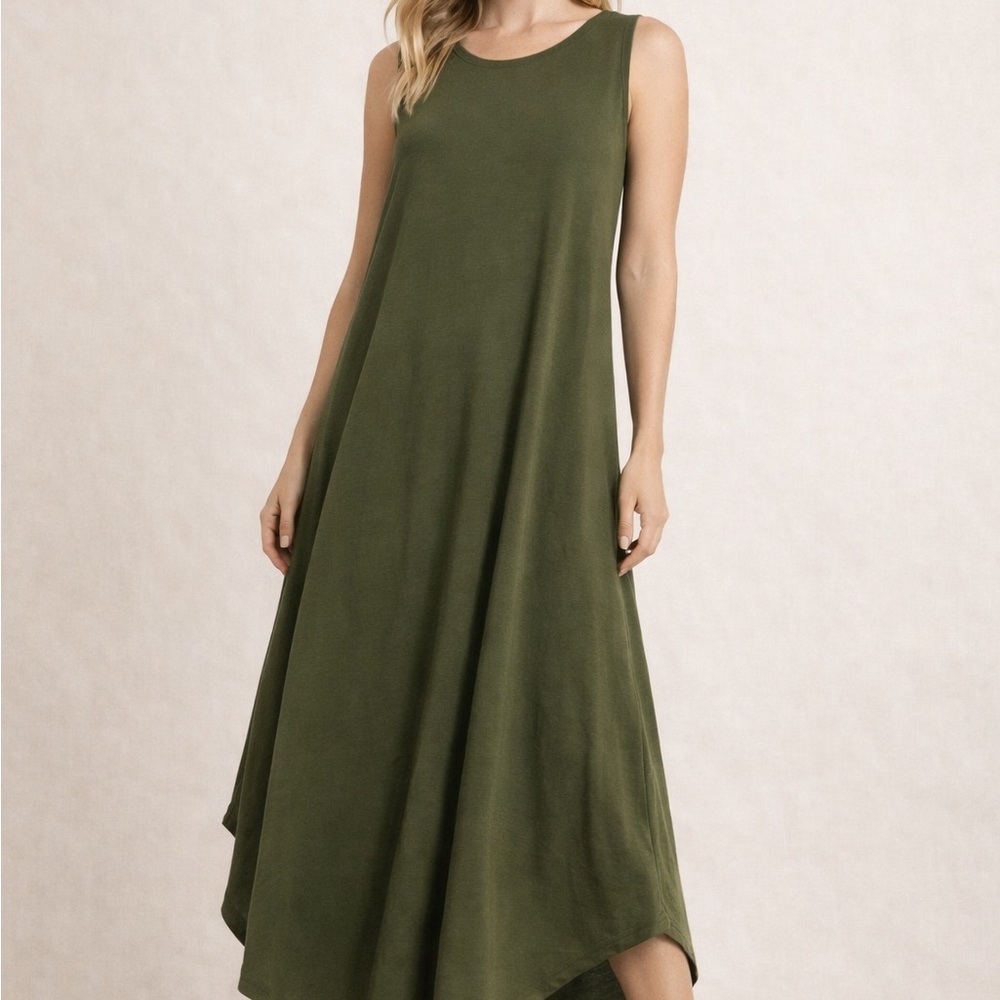 Elegant Olive Green Sleeveless Dress